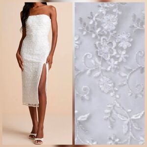 Lulus Tera White Floral Embroidered Strapless Midi Dress, Size Medium